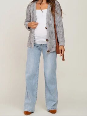 Pinkblush Chunky Knit Open Cardigan in Light Gray